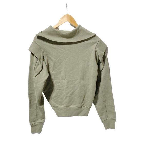 New FRAME shoulder detail half zip sweatshirt in military - Picture 11 of 11